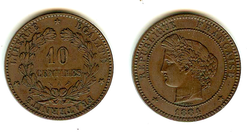 10 centimes Cérès 1884 Paris SUP